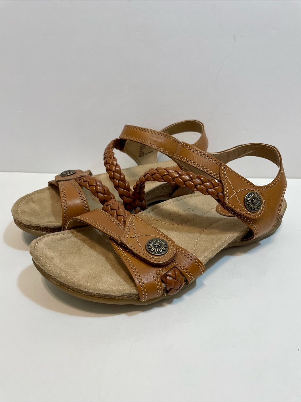 Earth Origins Tracy Leather Comfort Sandals - Tan/Brown - Size 7.5